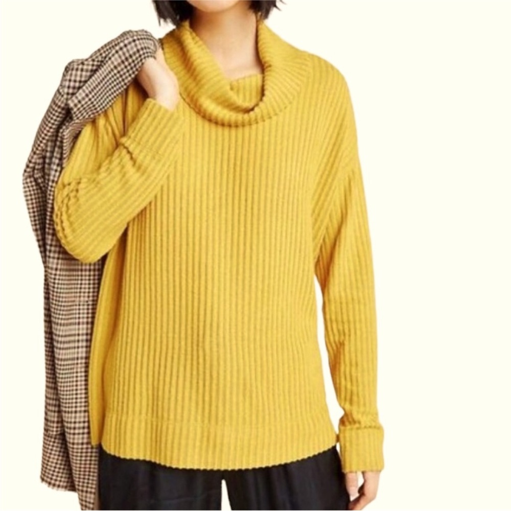 Anthropologie Maeve Vanna Cowl Neck Pullover Marigold Yellow Knit Sweater Sz XS